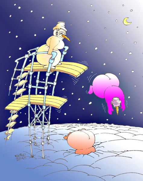 Карикатура: Новогодний снегопад, Евгений Романенко