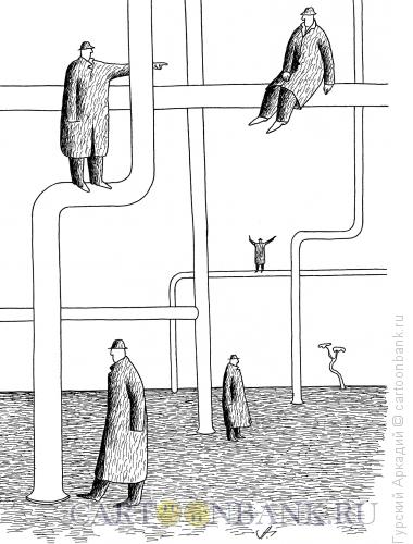 Карикатура: люди на трубах, Гурский Аркадий