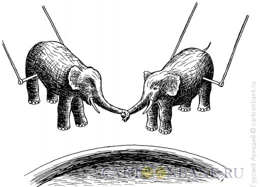 Карикатура: слоны в цирке, Гурский Аркадий
