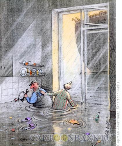 Карикатура: Потоп на кухне, Сергеев Александр
