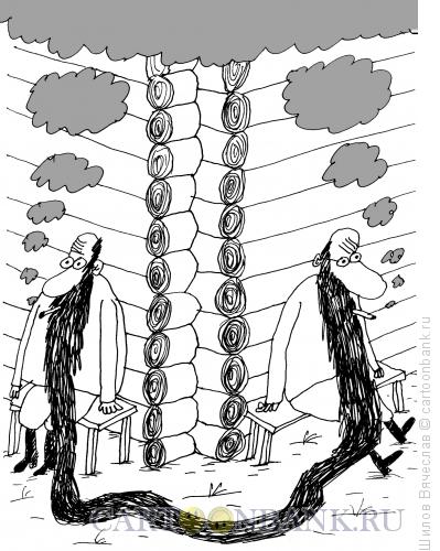 Карикатура: Курильщики на завалинке, Шилов Вячеслав