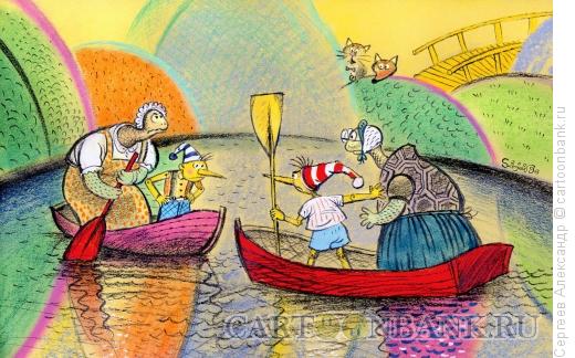 Карикатура: Два Буратино в пруду, Сергеев Александр