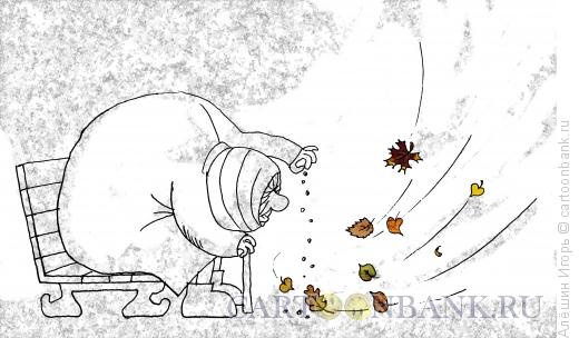 Карикатура: Старушка и осень, Алёшин Игорь