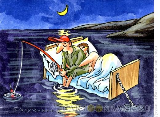 Карикатура: Ночная рыбалка, Дружинин Валентин