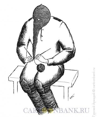 Карикатура: солдат в противогазе, Гурский Аркадий