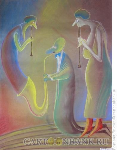 Карикатура: Саксофонист и его женщины, Богорад Виктор