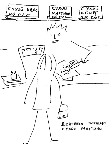 Карикатура: Девчонка покупает сухой мартини, Дмитрий Кузнецов
