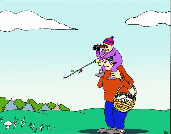 Карикатура: Папа,вижу гриб!, Николай Кинчаров