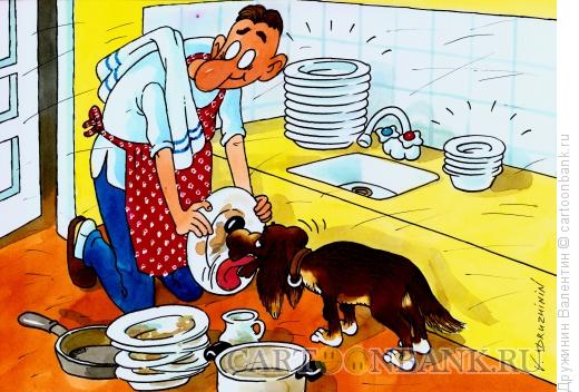 Карикатура: Мытье посуды, Дружинин Валентин