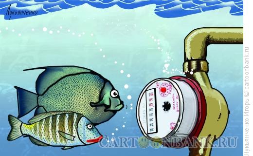 Карикатура: Рыбы и счётчик воды, Лукьянченко Игорь