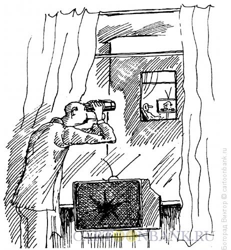Карикатура: Телезритель с биноклем, Богорад Виктор