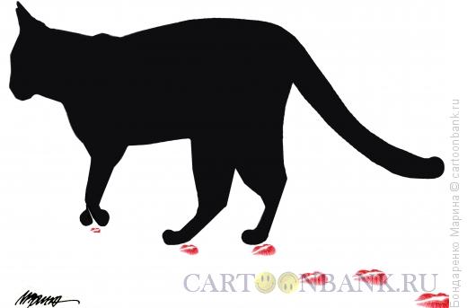 Карикатура: кошка и следы-поцелуи, Бондаренко Марина