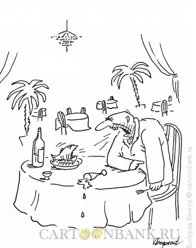 Карикатура: Спор с рыбой в ресторане, Богорад Виктор