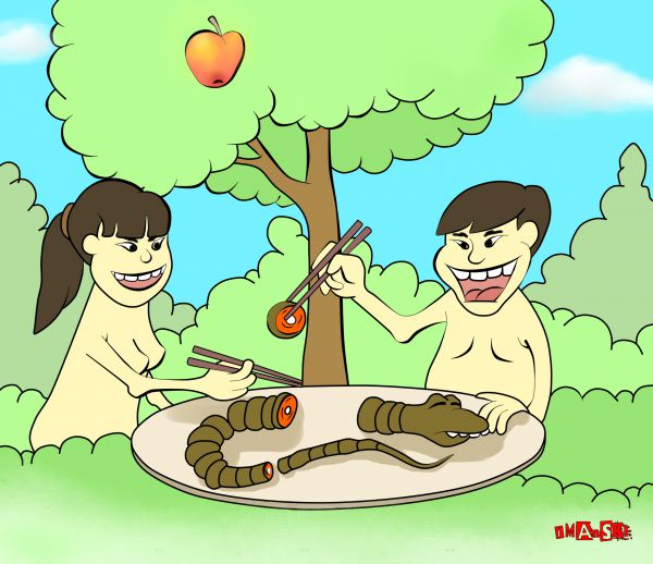 Карикатура: Если бы Адам и Ева были китайцами., Игорь Иманский