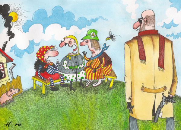 Карикатура: Бабки травят байки, Юрий Наместников