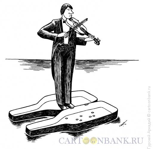 Карикатура: скрипач в футляре, Гурский Аркадий