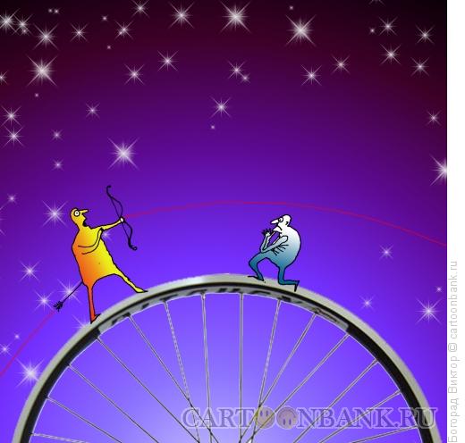 Карикатура: Лучник на колесе, Богорад Виктор
