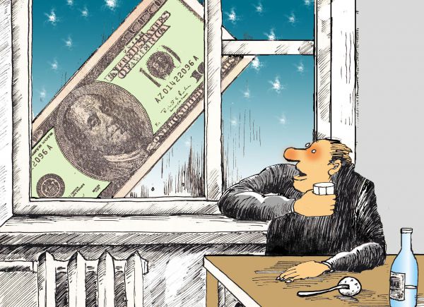 Карикатура: Недоперепил и за окном падал доллар, Николай Кинчаров