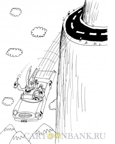 Карикатура: Ангел-хранитель в автомобиле, Шилов Вячеслав