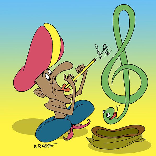 Карикатура: Музыкальный заклинатель змей, Евгений Кран