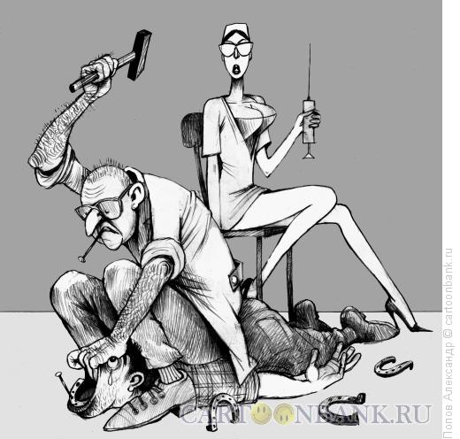Карикатура: У стоматолога. Сон больного., Попов Александр