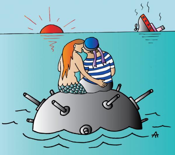 Карикатура: Русалка и моряк, Алексей Талимонов