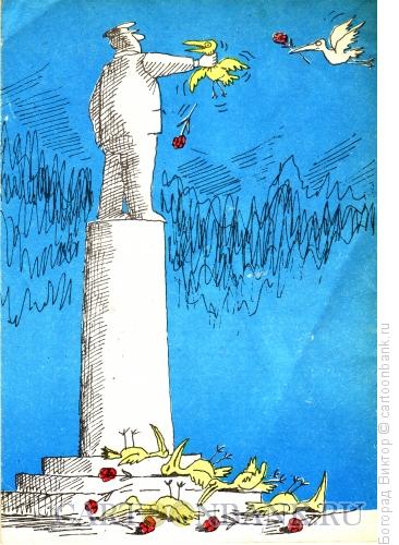 Карикатура: Памятник диктатору и птицы, Богорад Виктор