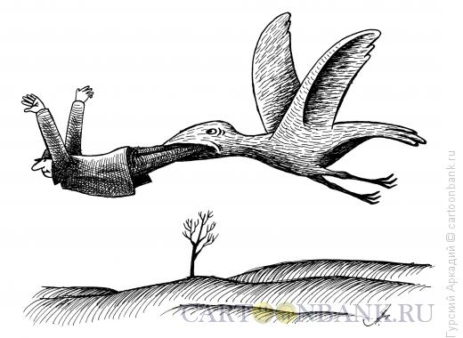 Карикатура: птица с человеком, Гурский Аркадий