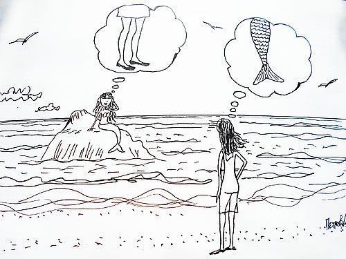 Карикатура: Русалка и девушка, Петров Александр