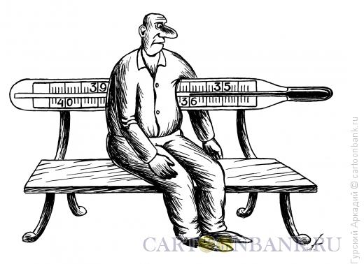 Карикатура: скамья с градусником, Гурский Аркадий