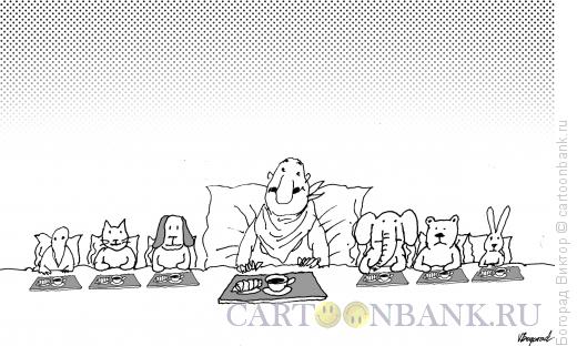Карикатура: Завтрак в постели с игрушками, Богорад Виктор