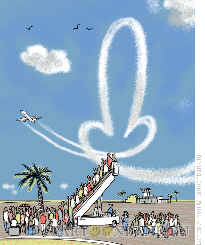Карикатура: отмена рейсов (...взмахну серебряным тебе крылом...), Батов Антон