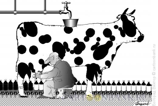 Карикатура: Конвейерная дойка, Богорад Виктор