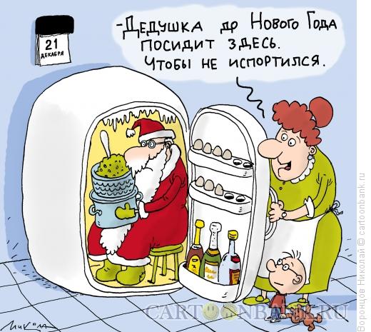 Карикатура: Дед Мороз в холодильнике, Воронцов Николай