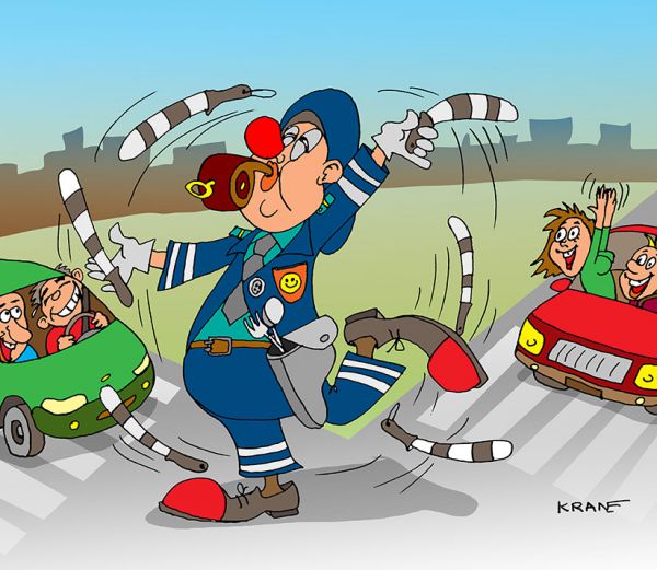 Карикатура: Клоун регулировщик, Евгений Кран