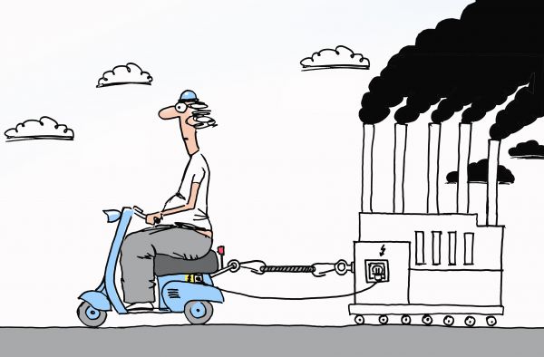 Карикатура: Электроскутер и экология, osipovva