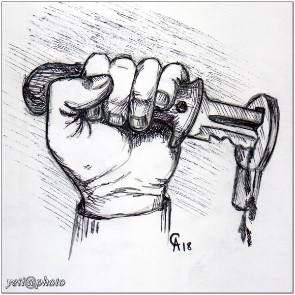 Карикатура: Главное - подобрать правильный ключ!, Йети