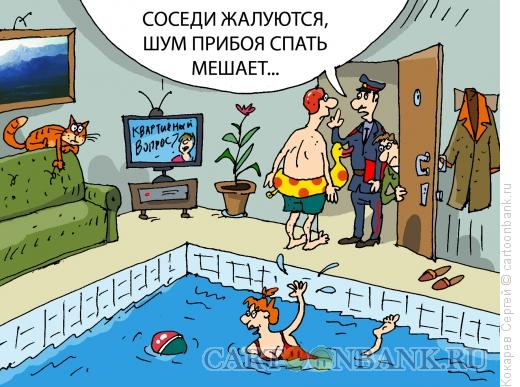 Карикатура: бассейн в квартире, Кокарев Сергей