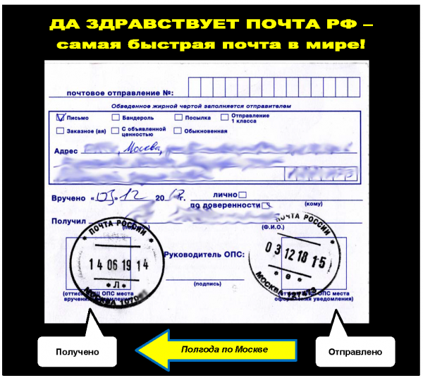 Мем: Почта России - самая быстрая почта в мире (полгода по Москве)