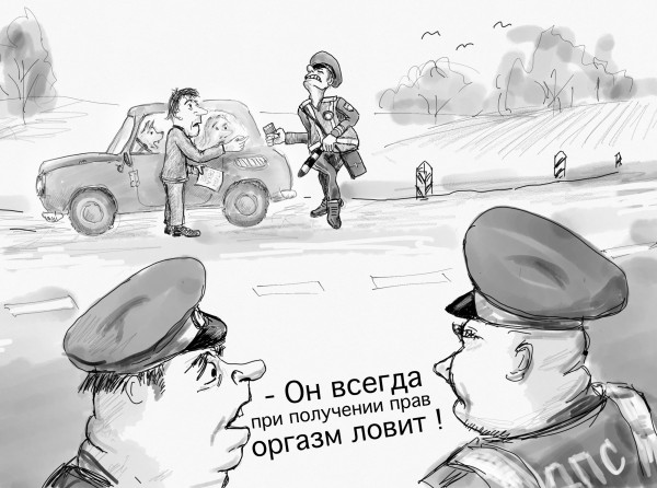 Карикатура: Чувствительный гаишник, Владимир Силантьев
