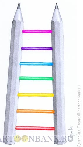 Карикатура: лестница из цветных карандашей, Далпонте Паоло