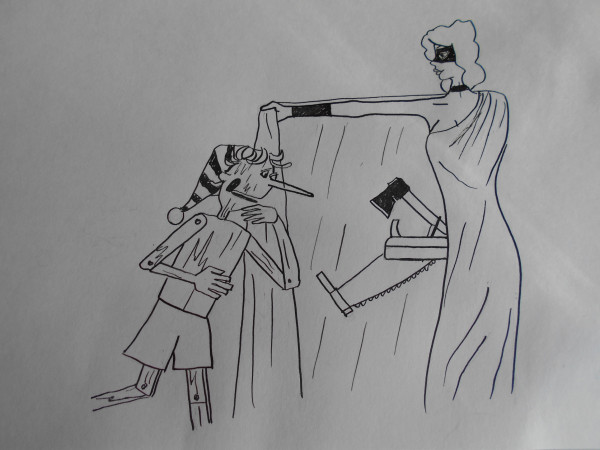Карикатура: Женщина с буратино, Петров Александр