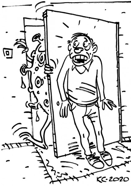 Карикатура: Ковид19 ломится в дом, Вячеслав Капрельянц