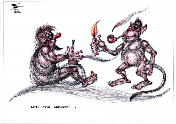 Карикатура: Человек и обезьяна ., Юрий Косарев