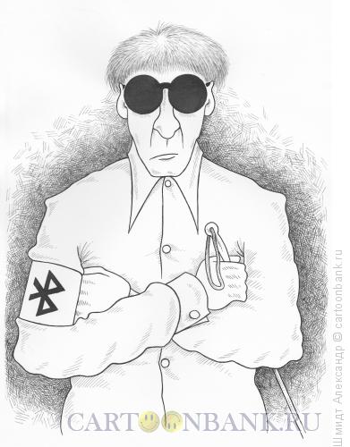 Карикатура: Слепец с блютузом (ч/б), Шмидт Александр