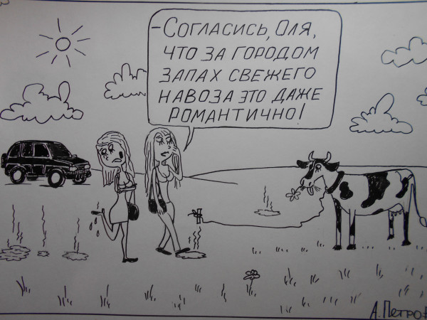 Карикатура: Девушки за городом, Петров Александр