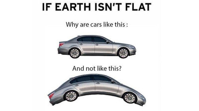 Мем: Если земля не плоская, то почему автомобили плоские, а не изогнутые?