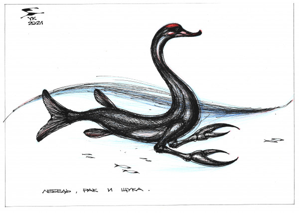 Карикатура: Лебедь , рак и щука ., Юрий Косарев