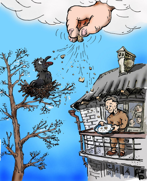 Карикатура: Да не оскудеет рука дающего, backdanov