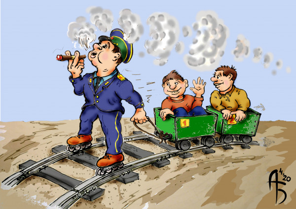 Карикатура: С Днём железнодорожника!, backdanov